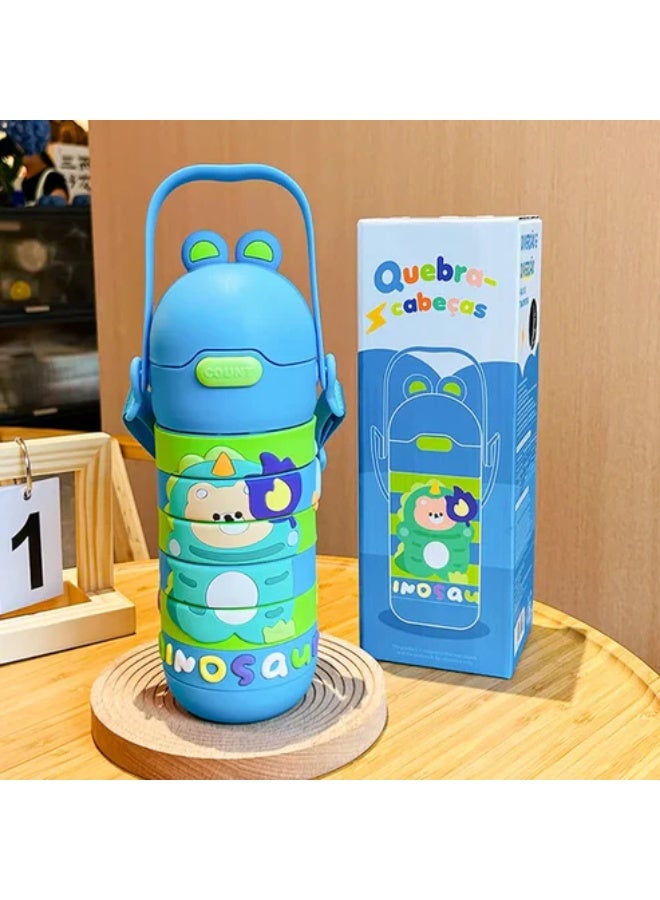 Twisoo Stainless Steel Kids Puzzle Swirl Water Bottle with Straw & Strap Double Wall Vacuum Insulated Educational, Fun and Learning Water Bottle for Kids, Girls and Boys Leak Proof 430ml (Blue) - Image 4