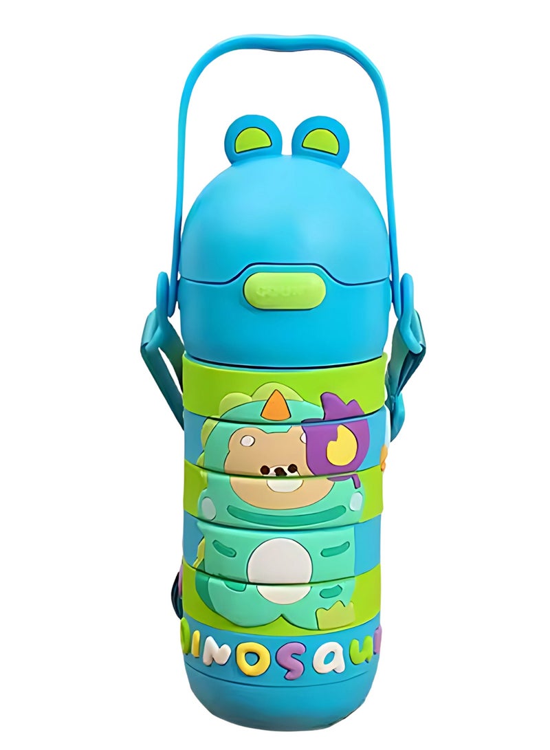 Twisoo Stainless Steel Kids Puzzle Swirl Water Bottle with Straw & Strap Double Wall Vacuum Insulated Educational, Fun and Learning Water Bottle for Kids, Girls and Boys Leak Proof 430ml (Blue) - Image 1