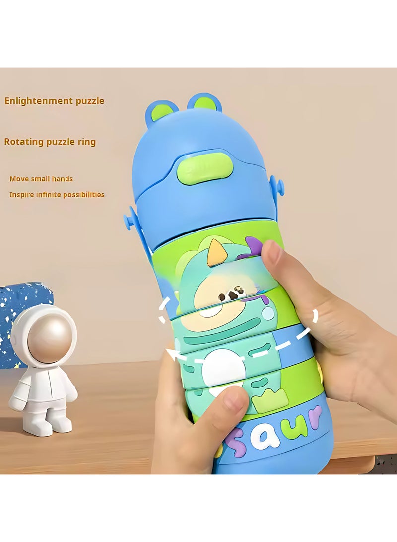 Twisoo Stainless Steel Kids Puzzle Swirl Water Bottle with Straw & Strap Double Wall Vacuum Insulated Educational, Fun and Learning Water Bottle for Kids, Girls and Boys Leak Proof 430ml (Blue) - Image 2