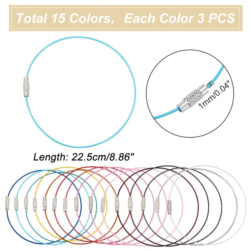 PH PandaHall 45 pcs 15 Colors 8 7/8 Inch Memory Wire Bracelet, Steel Wire Cord Bracelet with Screw Clasp Necklace Choker for Bangle Bracelet Jewelry DIY Craft Making - Image 2