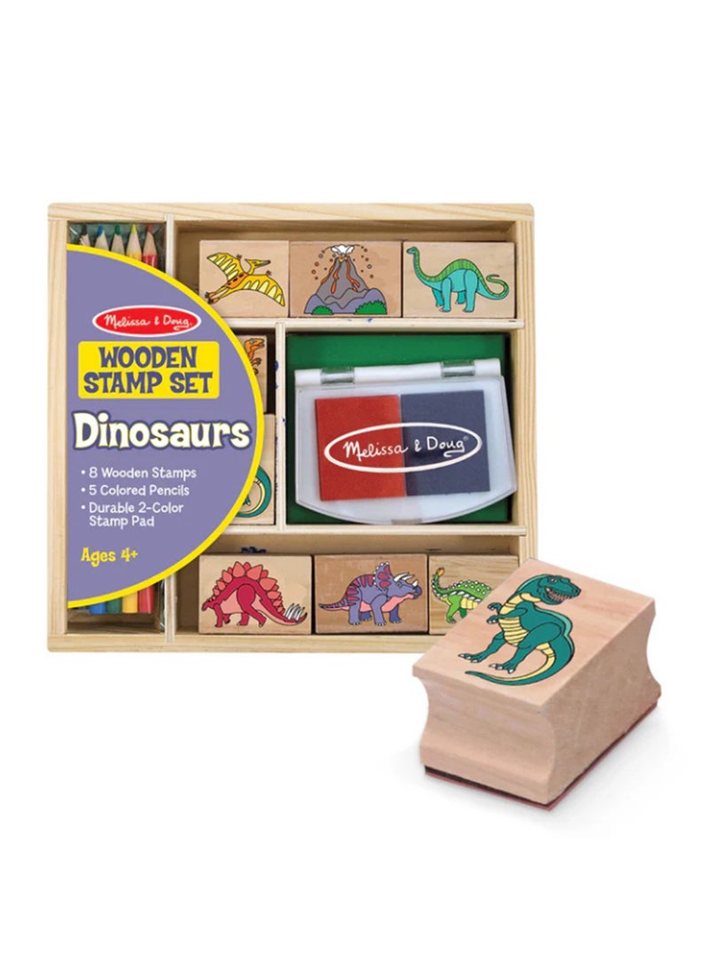 Melissa & Doug Melissa & Doug Wooden Stamp Set - Dinosaurs, 8 Dinosaur Stamps, 2 Color Ink Pads, 5 Colored Pencils  - Image 1