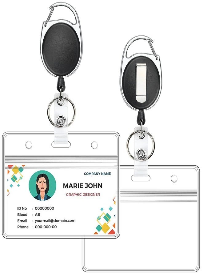koorito 2 Pack ID Badge Holder with Retractable Badge Reel Clear Horizontal ID Card Holder with Heavy Duty Carabiner Badge Reel with 24 Inches Pull Cord - Image 1