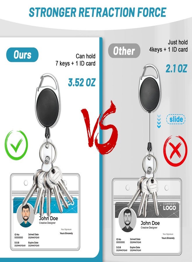 koorito 2 Pack ID Badge Holder with Retractable Badge Reel Clear Horizontal ID Card Holder with Heavy Duty Carabiner Badge Reel with 24 Inches Pull Cord - Image 3