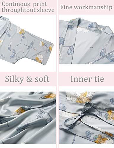 Aensso long lightweight soft silky robes for women,floral bridal bridesmaid wedding kimonos robe-Grey - Image 3
