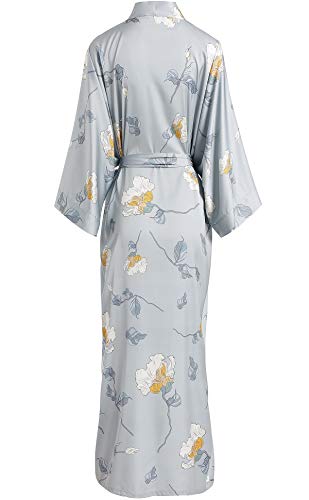 Aensso long lightweight soft silky robes for women,floral bridal bridesmaid wedding kimonos robe-Grey - Image 2