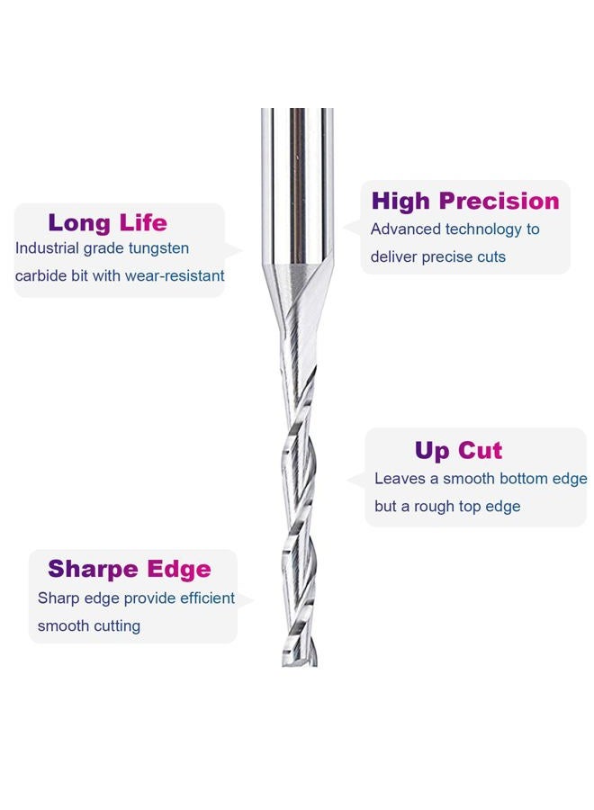 SpeTool Extra Long CNC Spiral Router Bits with Up Cut 1/8 inch Cutting Diameter, 1/4 inch Shank 3 inch Extra Long HRC55 Solid Carbide End Mill for Wood Cut, Carving - Image 4