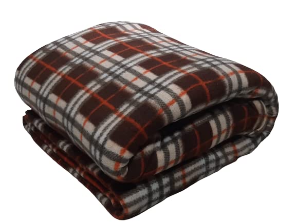 MAMRAJ ||Fleece|| Checkered Quilt Cover/Duvet Cover/Rajai Cover/Blanket Cover for Winters (60x90, Brown) - Image 1