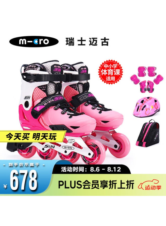 Micro Ice Skates For Children, Boys And Girls, Micro Straight Hard Shell Roller Skates For Primary And Secondary School Students, S7n Pink Package S - Image 1