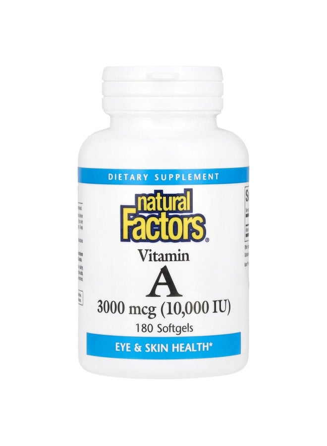 natural Factors Natural Factors, Vitamin A, 3,000 mcg (10,000 IU), 180 Softgels 