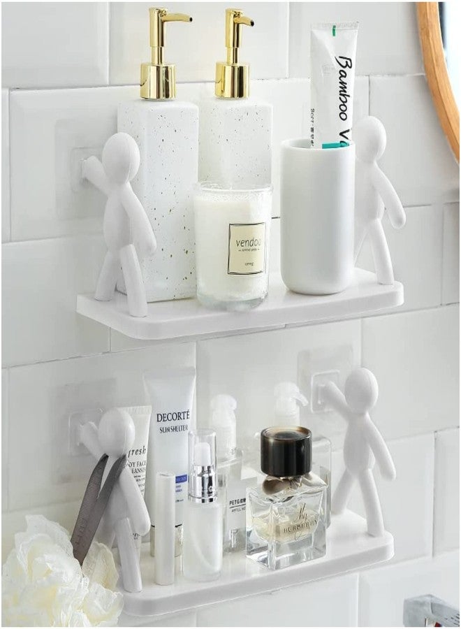 Shynora 2-Pack Multipurpose Bathroom/Kitchen Storage Organizer Rack Wall Mounted Floating Shelf-Shelves (No Drilling) Bathroom Accessories - ABS Platstic Material (White, Pack of 2) - Image 1