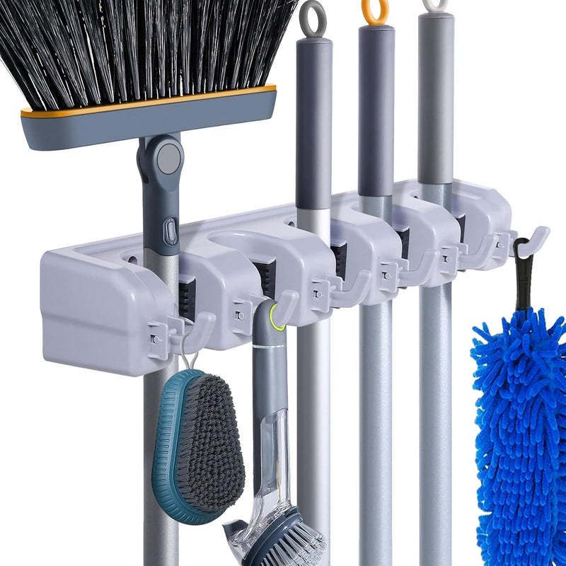 HYRIXDIRECT Broom Holder Wall Mount Broom Organizer Mop Holder Hanger Garden Tool Organizers Storage Rack Garage Laundry Room Organizations and Storage with Hooks Heavy Duty - Image 1