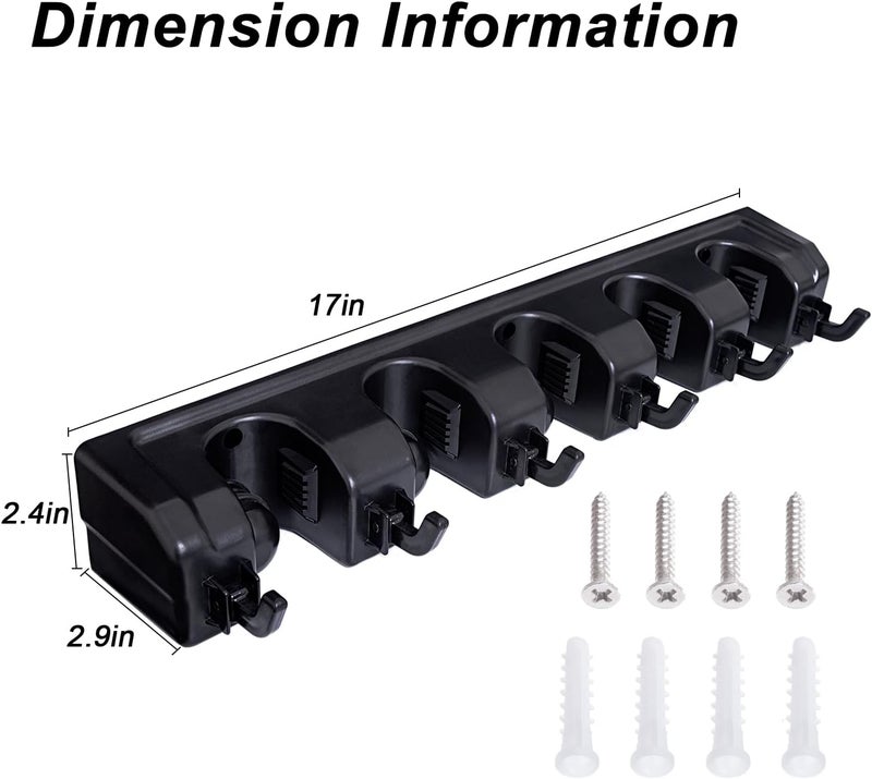 HYRIXDIRECT Broom Holder Wall Mount Broom Organizer Mop Holder Hanger Garden Tool Organizers Storage Rack Garage Laundry Room Organizations and Storage with Hooks Heavy Duty - Image 4