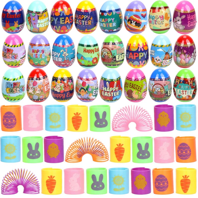 VOMAOK 24 Pack Prefilled Easter Eggs with Coil Springs,Filled Easter Egg Toys for Kids, Easter Basket Stuffers, Party Favors, Easter Hunt - Image 1