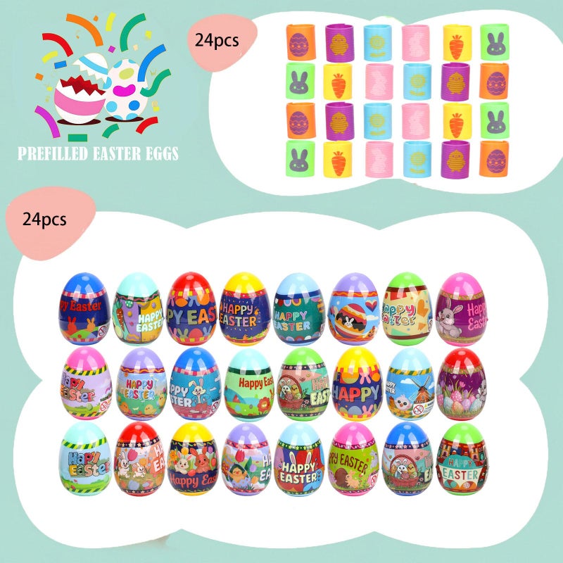 VOMAOK 24 Pack Prefilled Easter Eggs with Coil Springs,Filled Easter Egg Toys for Kids, Easter Basket Stuffers, Party Favors, Easter Hunt - Image 5