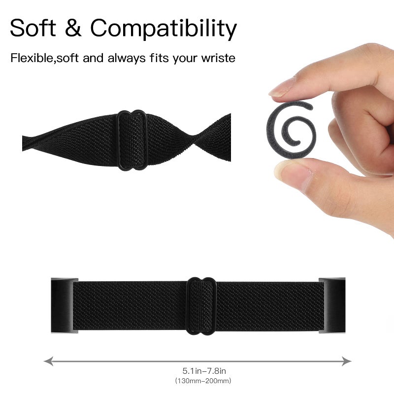 YONWORTH Adjustable Elastic Watch Band Compatible with Fitbit Charge 2 Bands, Stretchy Nylon Loop Strap Soft Wrist Bands Bracelet Sport Replacement for Women Men (Twill Black) - Image 3