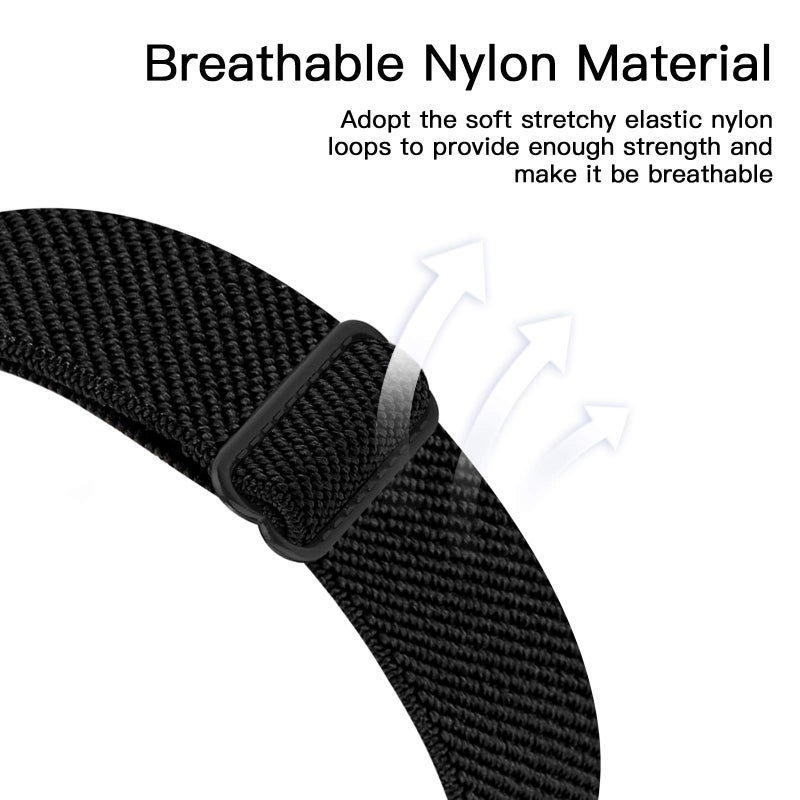 YONWORTH Adjustable Elastic Watch Band Compatible with Fitbit Charge 2 Bands, Stretchy Nylon Loop Strap Soft Wrist Bands Bracelet Sport Replacement for Women Men (Twill Black) - Image 2