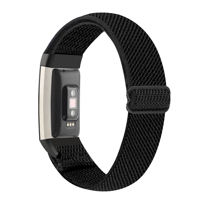 YONWORTH Adjustable Elastic Watch Band Compatible with Fitbit Charge 2 Bands, Stretchy Nylon Loop Strap Soft Wrist Bands Bracelet Sport Replacement for Women Men (Twill Black) - Image 1