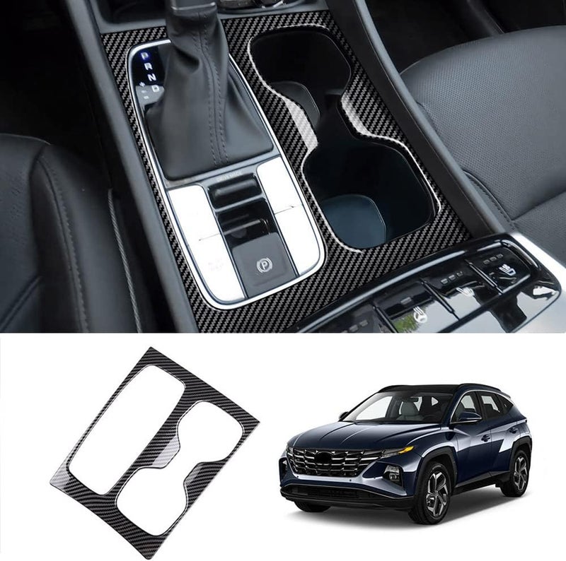 YOFAMO ABS Carbon Fiber Gear Shift Box Panel Trim and Cup Holder Cover for Hyundai Tucson 2022-2023 - Image 1