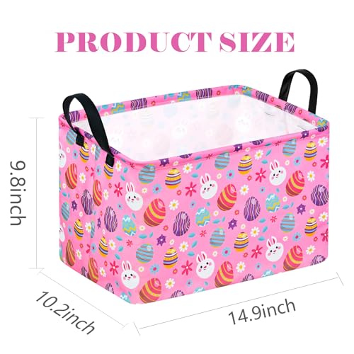 DUYIY Rectangle Gift Storage Basket Home Shelf Storage Basket Organizer Box Clothes Laundry Hamper Nursery Basket Laundry Basket with Handles Pink egg - Image 3
