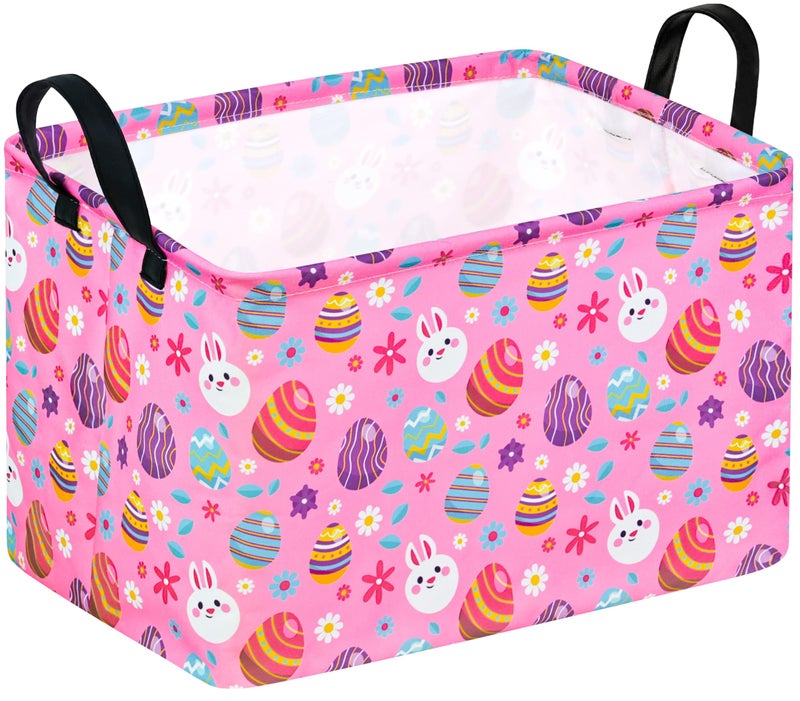 DUYIY Rectangle Gift Storage Basket Home Shelf Storage Basket Organizer Box Clothes Laundry Hamper Nursery Basket Laundry Basket with Handles Pink egg - Image 2