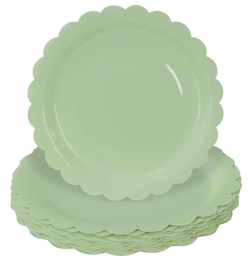 HEIPINIUYE 50 Pieces Sage Green Paper Plates 7 Inch Sage Scalloped Plates Disposable Dinner Plates for Wedding Baby Shower Birthday Party Dessert Plates - Image 1