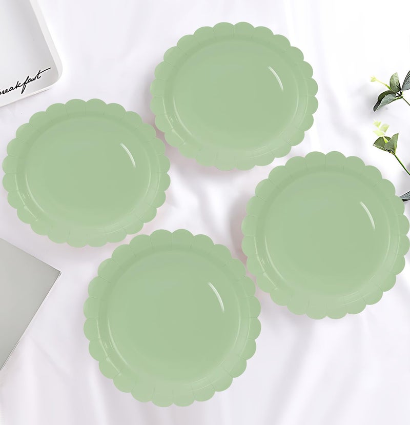 HEIPINIUYE 50 Pieces Sage Green Paper Plates 7 Inch Sage Scalloped Plates Disposable Dinner Plates for Wedding Baby Shower Birthday Party Dessert Plates - Image 5