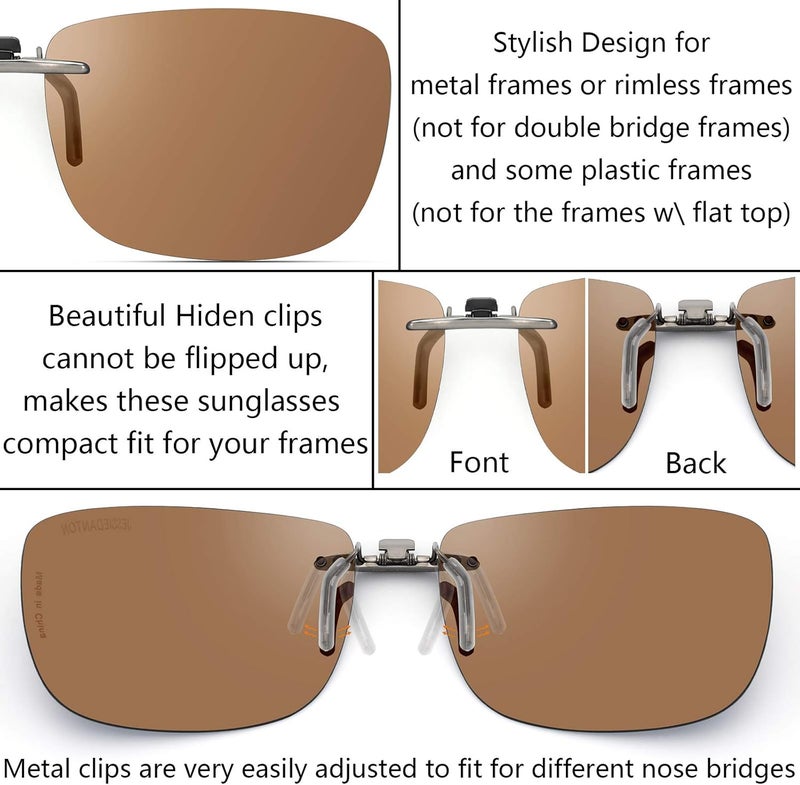 CAXMAN Polarized Clip On Sunglasses Over Prescription Glasses Men Women Compact Fit Non-Flip Up - Image 3