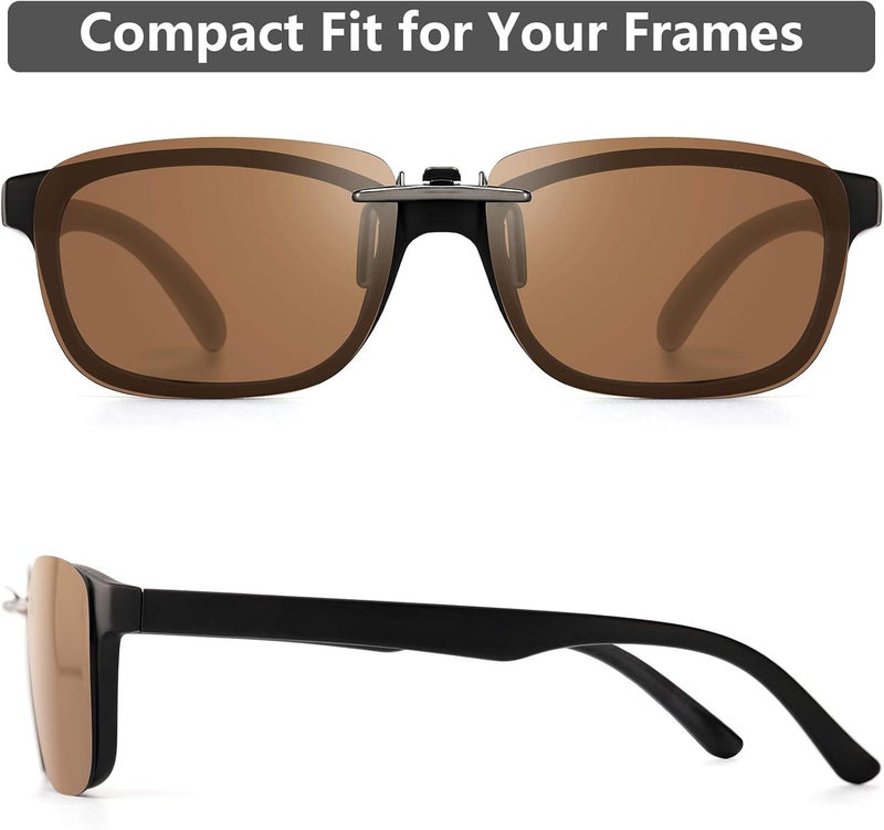 CAXMAN Polarized Clip On Sunglasses Over Prescription Glasses Men Women Compact Fit Non-Flip Up - Image 5