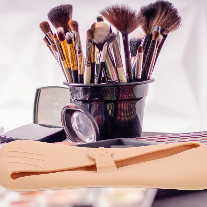 💄 حافظة فرش المكياج سيليكون للسفر والتنظيم 20 4x6 4x2 2 سم لون قهوة - Image 2