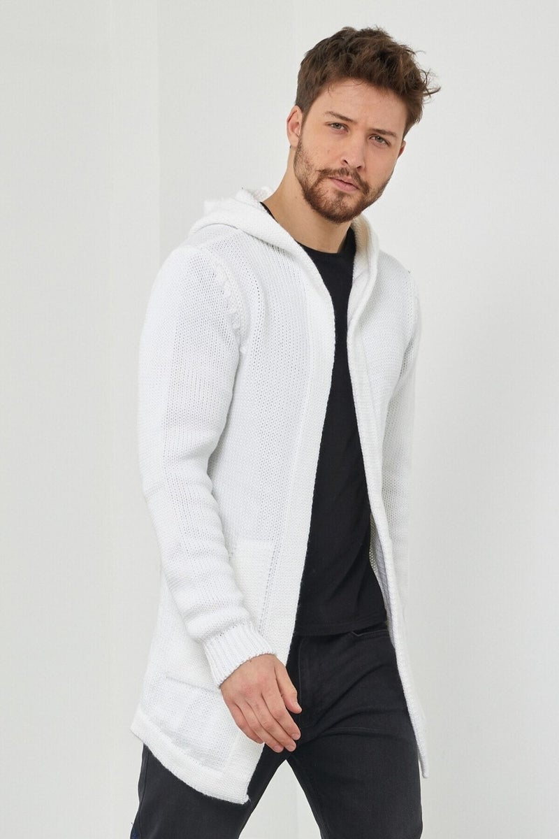 Tarz Cool Style Cool Men's White Patterned Knitwear Cardigan - HRK8085R04S  - Image 1