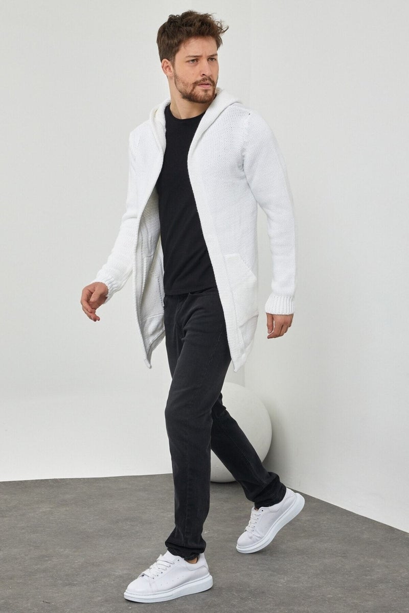 Tarz Cool Style Cool Men's White Patterned Knitwear Cardigan - HRK8085R04S  - Image 5