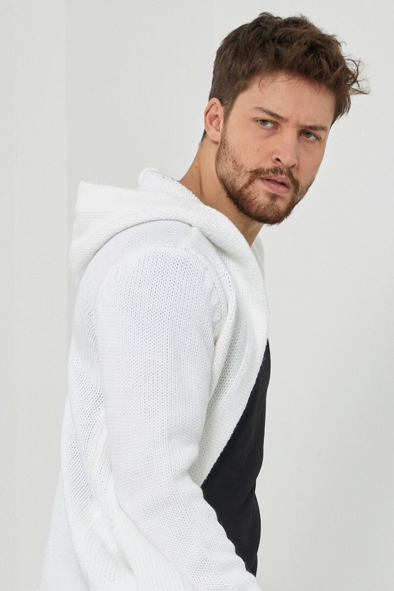 Tarz Cool Style Cool Men's White Patterned Knitwear Cardigan - HRK8085R04S  - Image 3