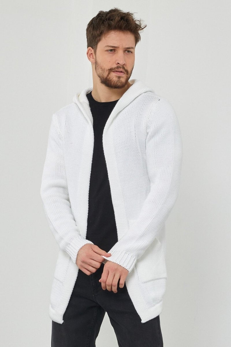 Tarz Cool Style Cool Men's White Patterned Knitwear Cardigan - HRK8085R04S  - Image 2