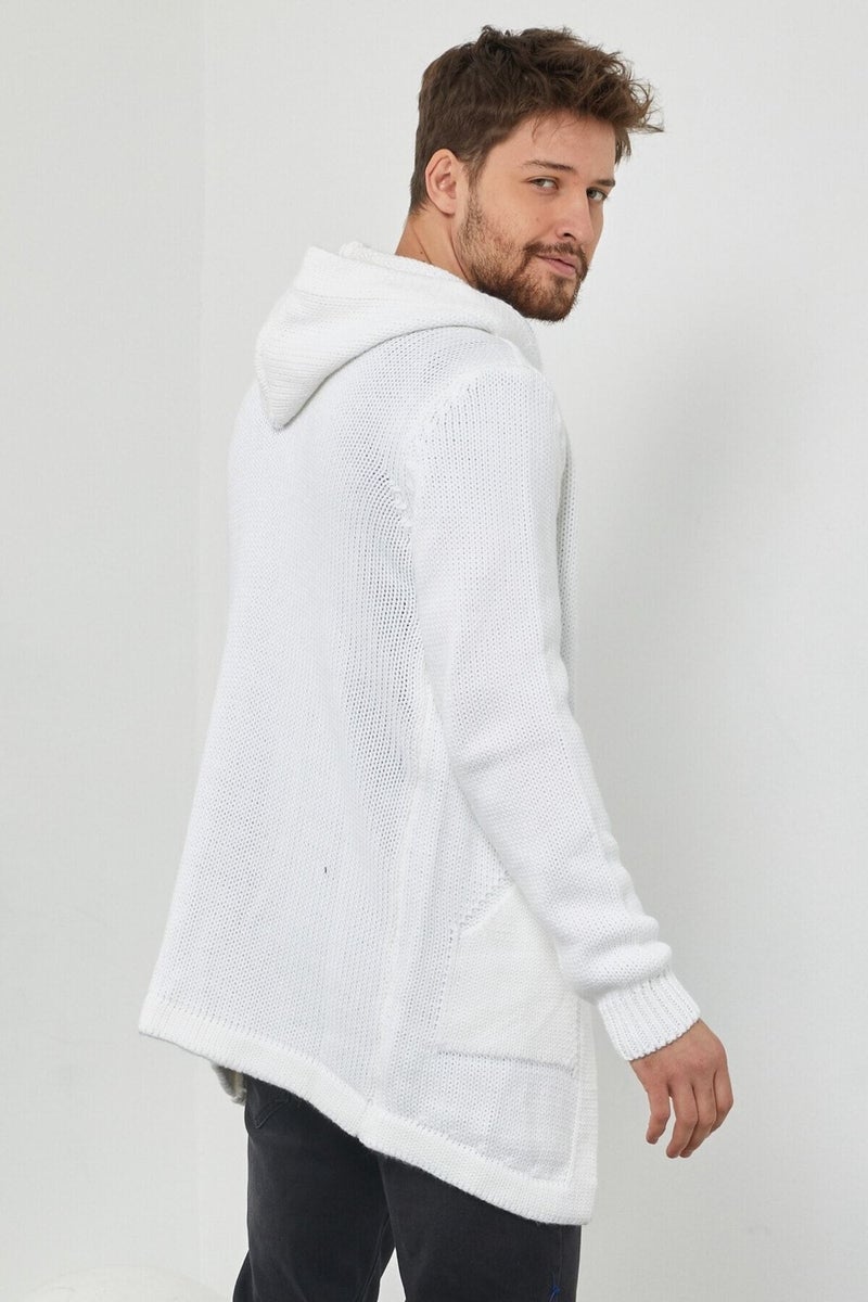Tarz Cool Style Cool Men's White Patterned Knitwear Cardigan - HRK8085R04S  - Image 4