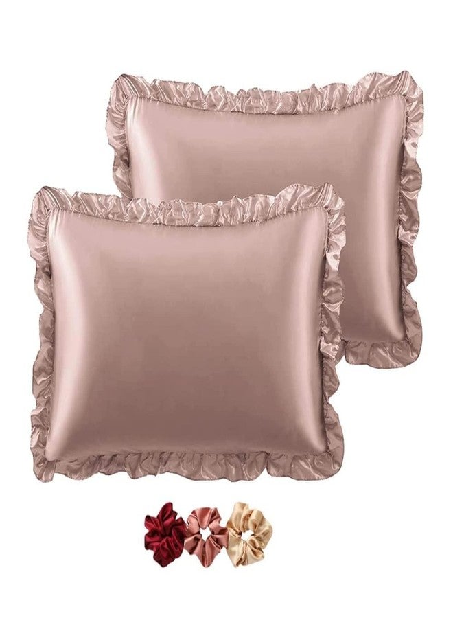GO WELL Ruffle Satin Pillowcase for Hair and Skin, Standard Size Satin Pillow Covers Silky Pillow Cases Set of 2, Satin Ruffled Pillowcase with Envelope Closure,Silk Pillow case(Rose Taupe) 1200TC - Image 1