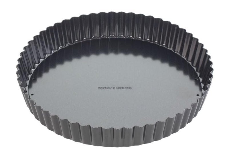 Tala Performance 23 cm Dia Fluted Tart Tin Professional Gauge Carbon Steel with Eclipse NonStick Coating Loose Base Perfect for savoury or Sweet tarts flans quiches or Desserts Black