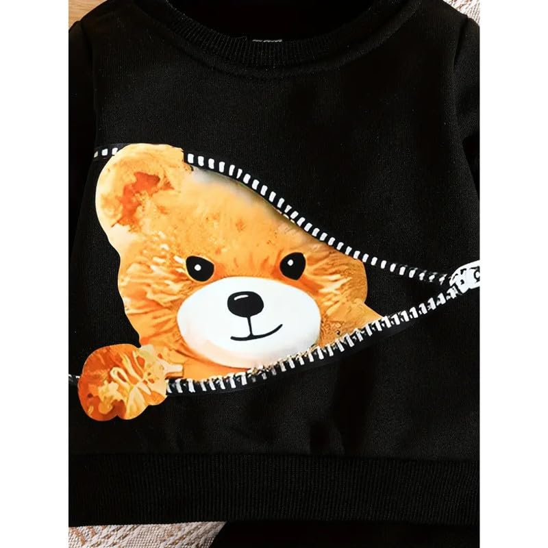 Fommy Cotton Baby Clothing Set- Cute Teddy Bear T-Shirt & Pant Outfit for Boys & Girls | Perfect Baby Dress, T-Shirt & Pants Combo | Stylish Baby Wear (Black Zipped Bear, 6 Months-12 Months), Printed - Image 3
