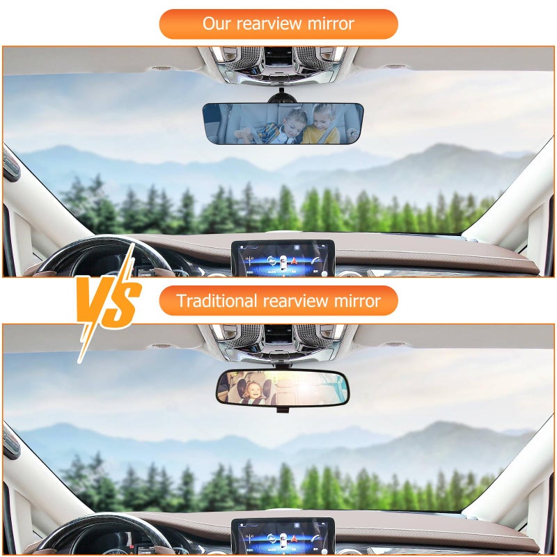 SLIIMU 12'' Large Anti Glare Rear View Mirror with Suction Cup, Stick on Universal Frameless Inside Rearview Blue Mirror with Parabolic Wide Angle Mounted on Windshield for Car Marine Auto Boat Truck SUV Van - Image 4