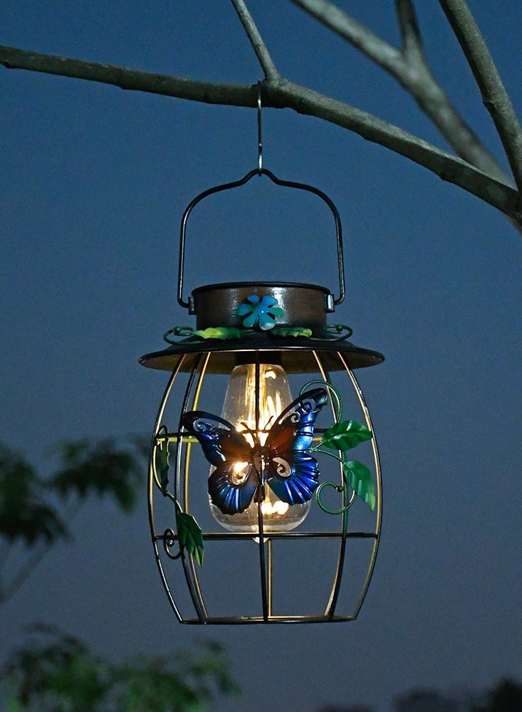 عام جديد الشمسية الإبداعية الرجعية فانوس الحديد المطاوع فراشة التنغستن مصباح في الهواء الطلق فيلا شبكة الفناء شنقا مصباح - Image 2