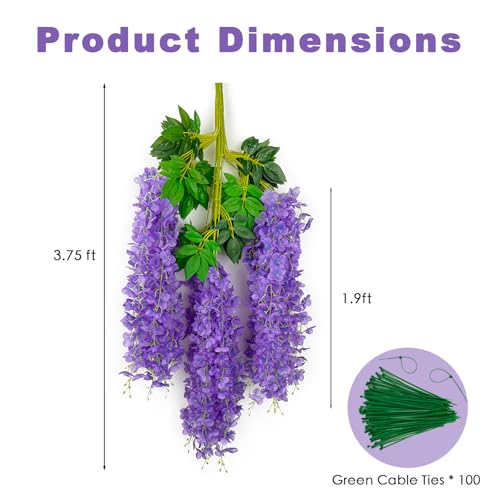 BIRDDIE 24Pcs of Artificial Wisteria Hanging Flowers, 3.75 Feet Fake Wisteria Flower Strings for Backdrop, Wedding, Ceremony,Garden and Home Wall Decoration (Light Purple) - Image 3