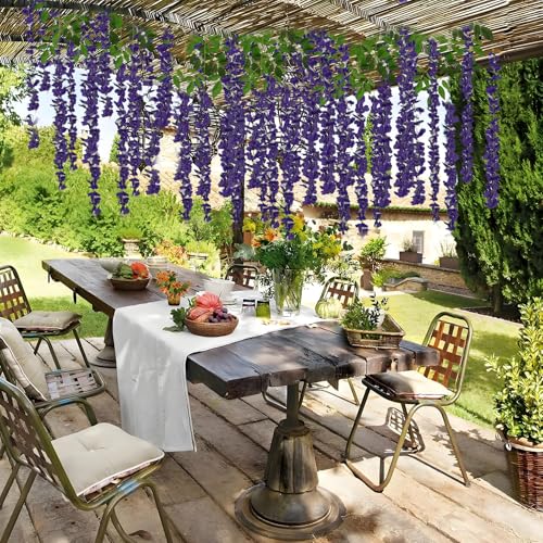 BIRDDIE 24Pcs of Artificial Wisteria Hanging Flowers, 3.75 Feet Fake Wisteria Flower Strings for Backdrop, Wedding, Ceremony,Garden and Home Wall Decoration (Light Purple) - Image 5