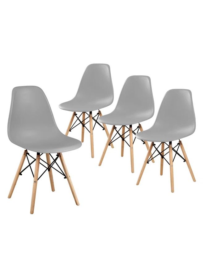 Taimi 4-Piece Office, Dining, Kitchen and Living Room Plastic Chair with Wooden Legs Grey 70x40x40cm  - Image 1