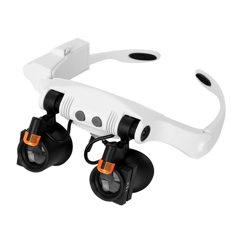 Headband Magnifier: 6 Interchangeable Scratch-Resistant Lenses, 21 Magnification Combinations - Hands-Free Design, Warm & Cool LED Lights Eyeglass Style Magnifier for Reading, Precision Part Inspectio - Image 1