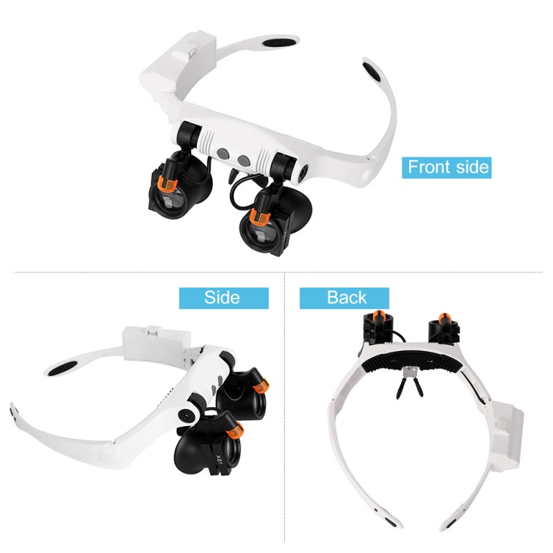 Headband Magnifier: 6 Interchangeable Scratch-Resistant Lenses, 21 Magnification Combinations - Hands-Free Design, Warm & Cool LED Lights Eyeglass Style Magnifier for Reading, Precision Part Inspectio - Image 5