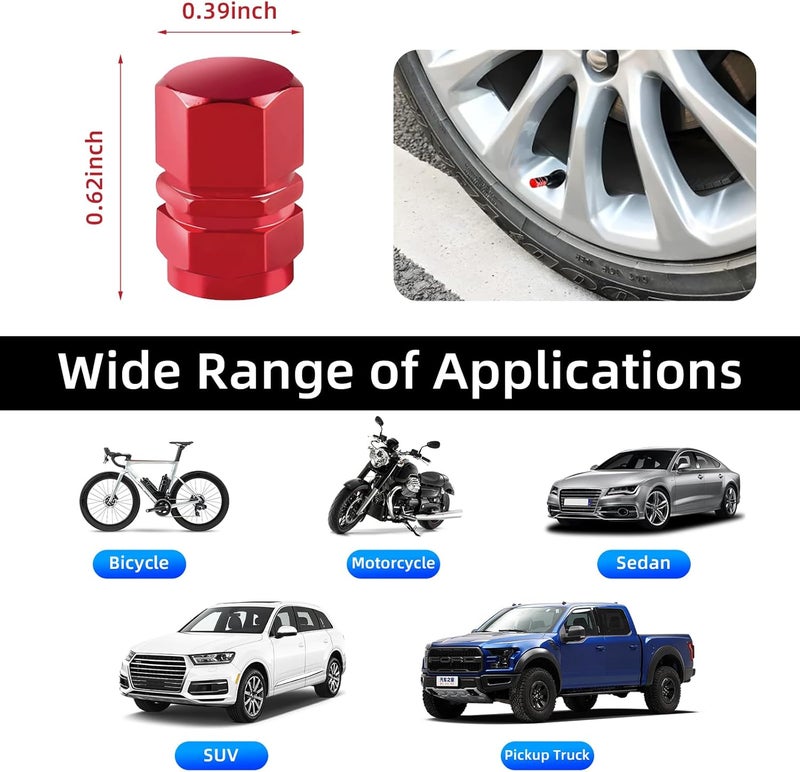 Kewucn 8 PCS Red Aluminum Tire Valve Caps - Image 2