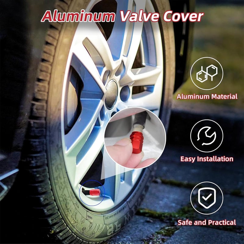 Kewucn 8 PCS Red Aluminum Tire Valve Caps - Image 4