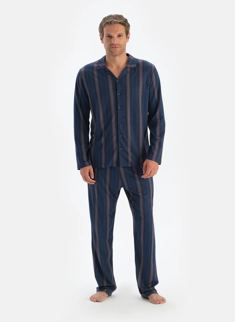 dagi Striped Shirt & Trousers Pajama Set Spread Collar Supreme Mid Rise Sleepwear