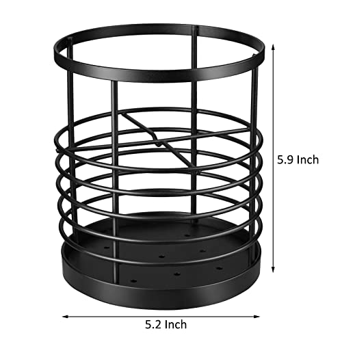 RedCall Utensil Holder for Kitchen Countertop,Metal Spatula Holder,Cooking Utensil Holder for Spoon,Wire Utensil Organizer,Stainless Steel Round Utensil Caddy Crock Flatware Storage Counter (Black) - Image 5