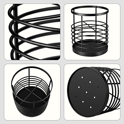 RedCall Utensil Holder for Kitchen Countertop,Metal Spatula Holder,Cooking Utensil Holder for Spoon,Wire Utensil Organizer,Stainless Steel Round Utensil Caddy Crock Flatware Storage Counter (Black) - Image 3
