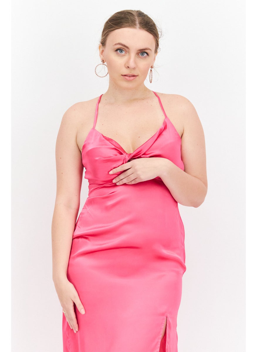 Don't Call Me Jennyfer - Women Silk Midi Dress, Fuchsia - Image 1